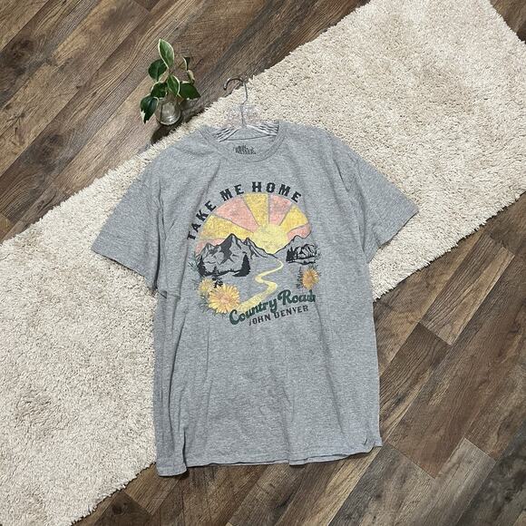 John Denver Gray Vintage-Inspired "Take Me Home Country Roads" Graphic Band Tee - Picture 1 of 3